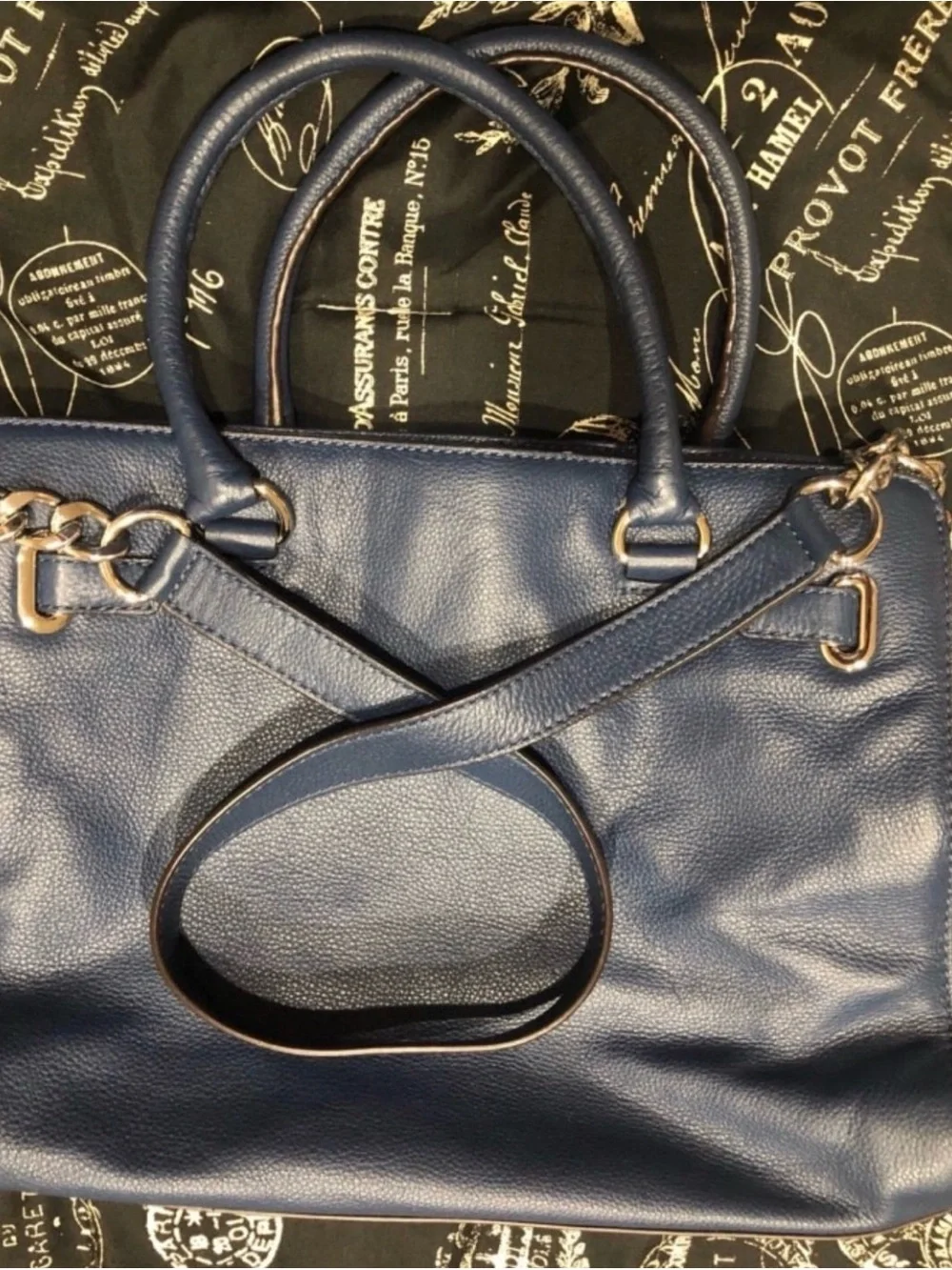 Michael Kors Blue Pebbled Leather Satchel with Detachable Shoulder Strap